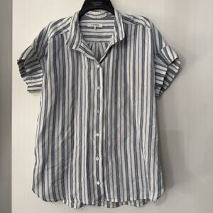 FRAME Linen Clean Collared Striped Short Sleeve Button Down Shirt Medium